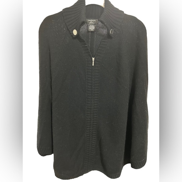Lord & Taylor Black Cashmere Blend Zip-Front Poncho – Size Small - Picture 1 of 6